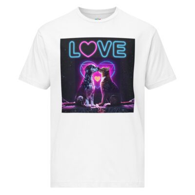 Neon Love Frequency: Paws in Sync  Unisex Fine Jersey Tee